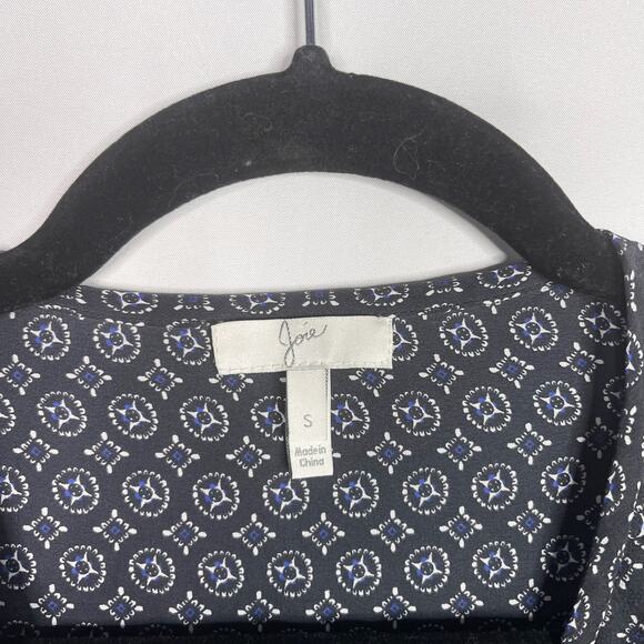 Joie Small S Black Blue Nepal Medallion Tile Printed Silk Blouse 3/4 Sleeves - Picture 6 of 8